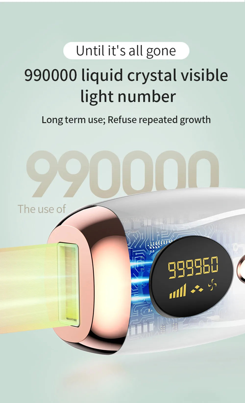 Épilateur laser IPL pour femme – épilation du corps, bikini et visage, 990 000 flashs, épilation permanente et indolore.
