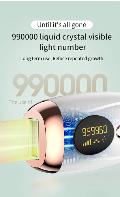 Épilateur laser IPL pour femme – épilation du corps, bikini et visage, 990 000 flashs, épilation permanente et indolore.