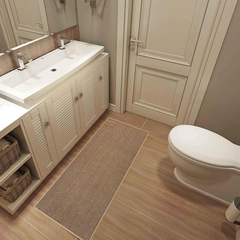 Tapis de cuisine lavable et antidérapant effet sisal, tapis de couloir imitation tissé avec dessous en caoutchouc naturel.