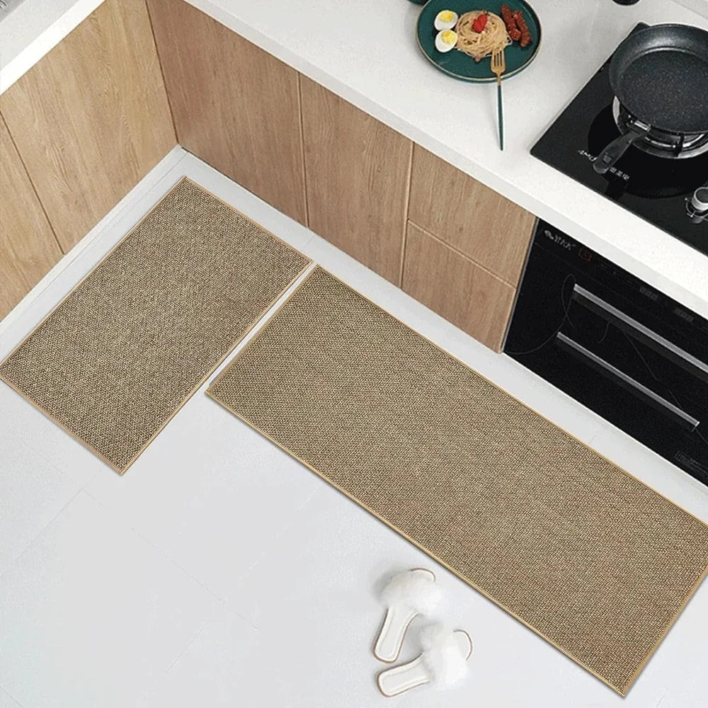 Tapis de cuisine lavable et antidérapant effet sisal, tapis de couloir imitation tissé avec dessous en caoutchouc naturel.