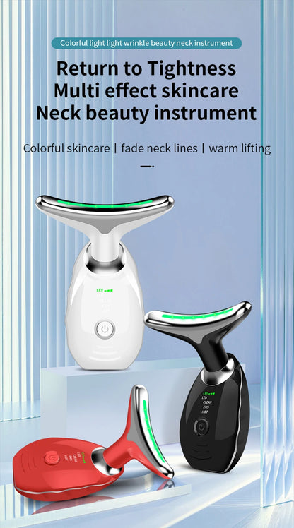 Appareil de beauté électrique à microcourants anti-rides avec LED photonique pour le visage et le cou, masseur EMS chauffant pour lifter et raffermir la peau.