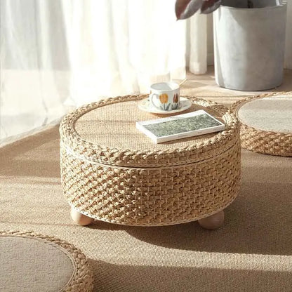 Table basse tressée en fibre végétale, mobilier moderne, table de thé tatami, table d’appoint pour salon et canapé, plateforme à thé créative avec rangement rond.