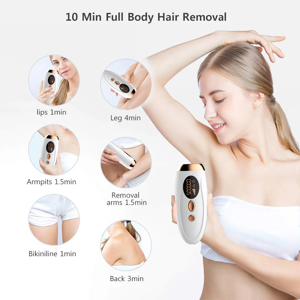 Épilateur laser IPL pour femme – épilation du corps, bikini et visage, 990 000 flashs, épilation permanente et indolore.