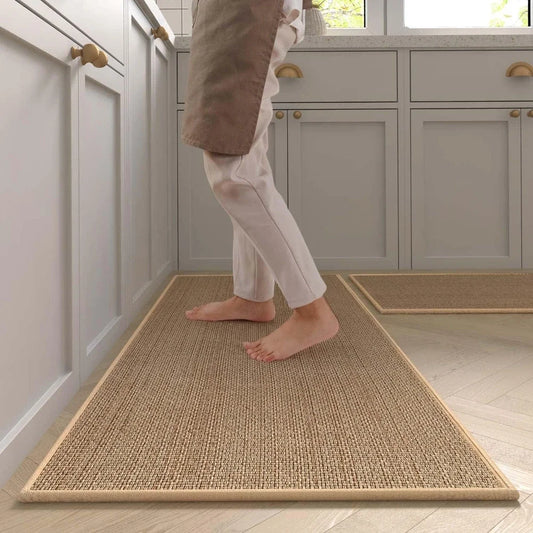 Tapis de cuisine lavable et antidérapant effet sisal, tapis de couloir imitation tissé avec dessous en caoutchouc naturel.