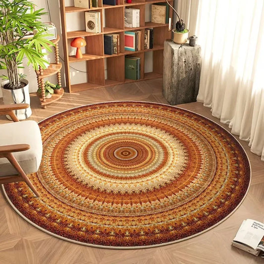 Tapis Rond "Fleur de Lotus"-Jute et Coton Tissé