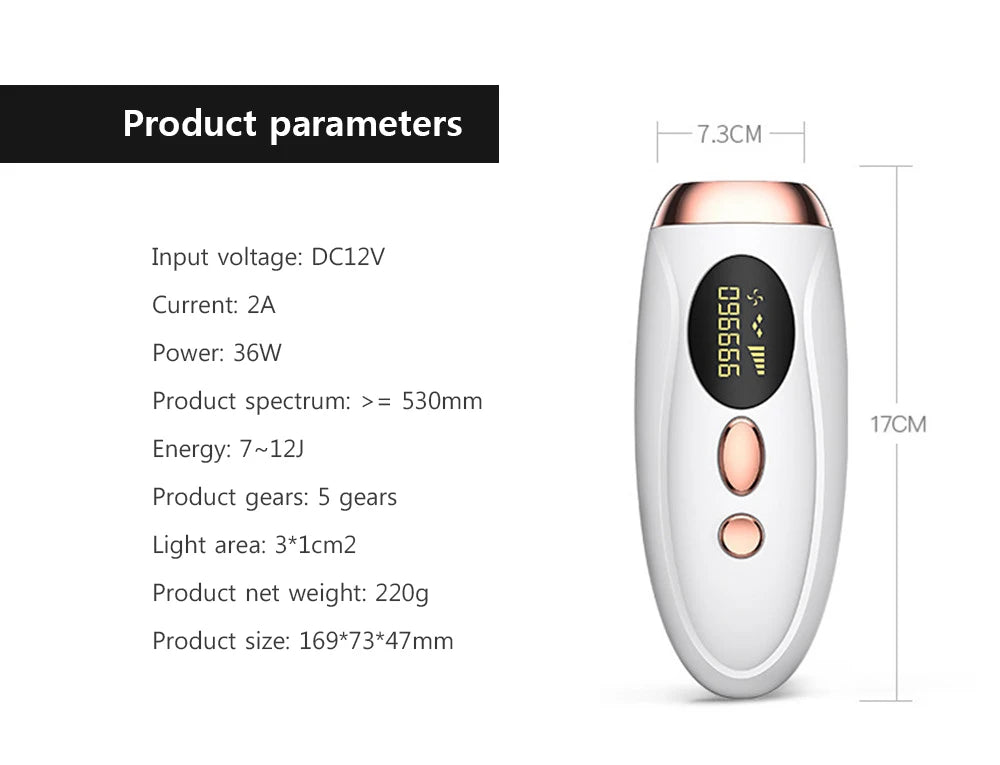 Épilateur laser IPL pour femme – épilation du corps, bikini et visage, 990 000 flashs, épilation permanente et indolore.