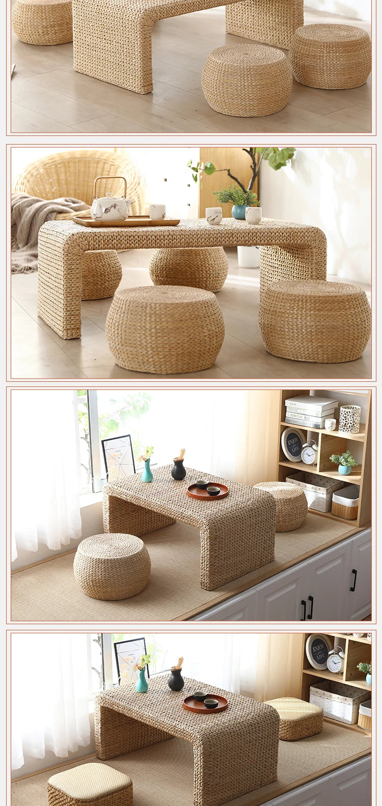 Table basse Japonaise en Rotin Naturel – design minimaliste et Bohème