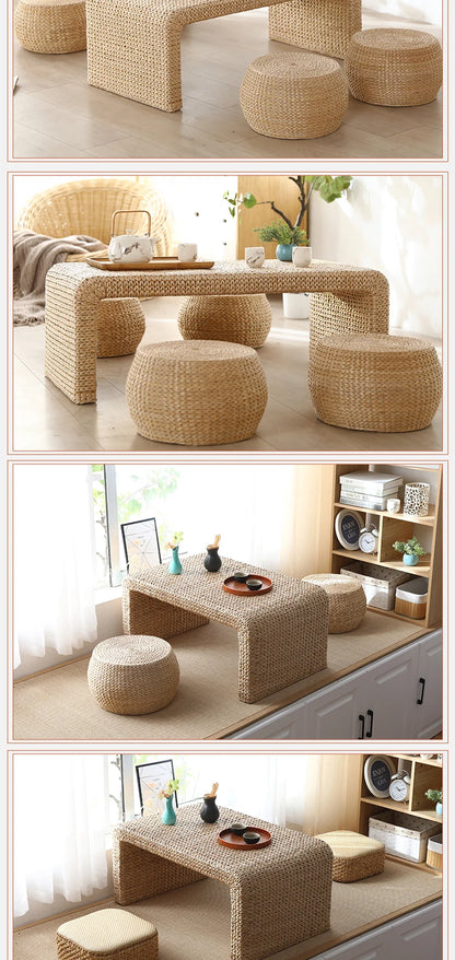 Table basse Japonaise en Rotin Naturel – design minimaliste et Bohème