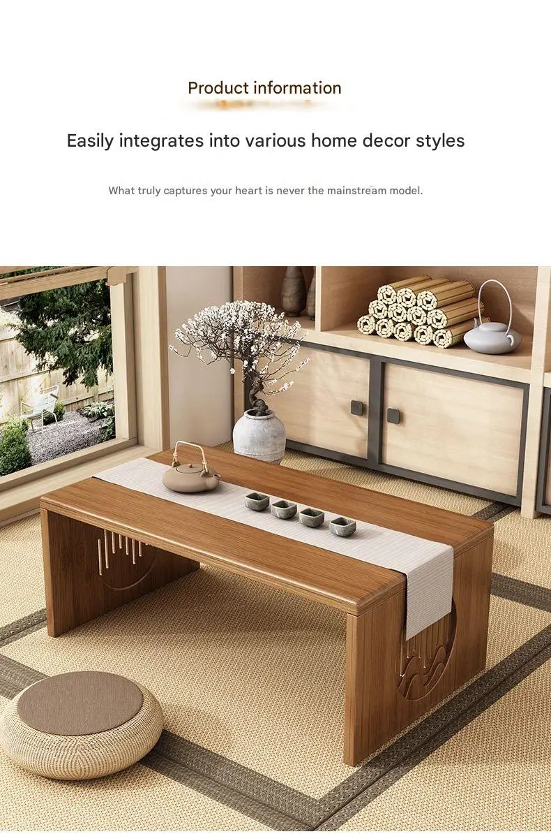 Table Basse Japonaise pliante en Bambou Naturel, véritable bois style Tatami, petite table de thé basse pour sol et coin fenêtre.