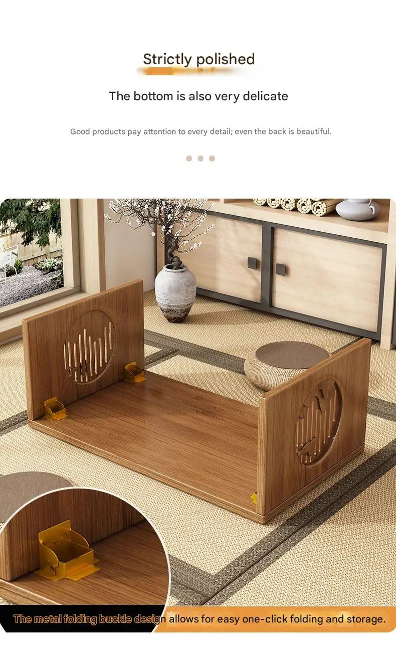 Table Basse Japonaise pliante en Bambou Naturel, véritable bois style Tatami, petite table de thé basse pour sol et coin fenêtre.