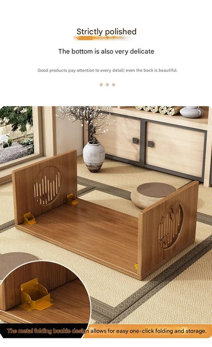 Table Basse Japonaise pliante en Bambou Naturel, véritable bois style Tatami, petite table de thé basse pour sol et coin fenêtre.
