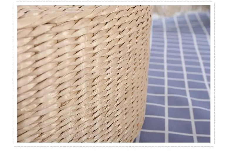 Pouf rond en paille naturelle tressée à la main 40 × 40 cm, coussin tatami de sol style japonais, textile de maison.