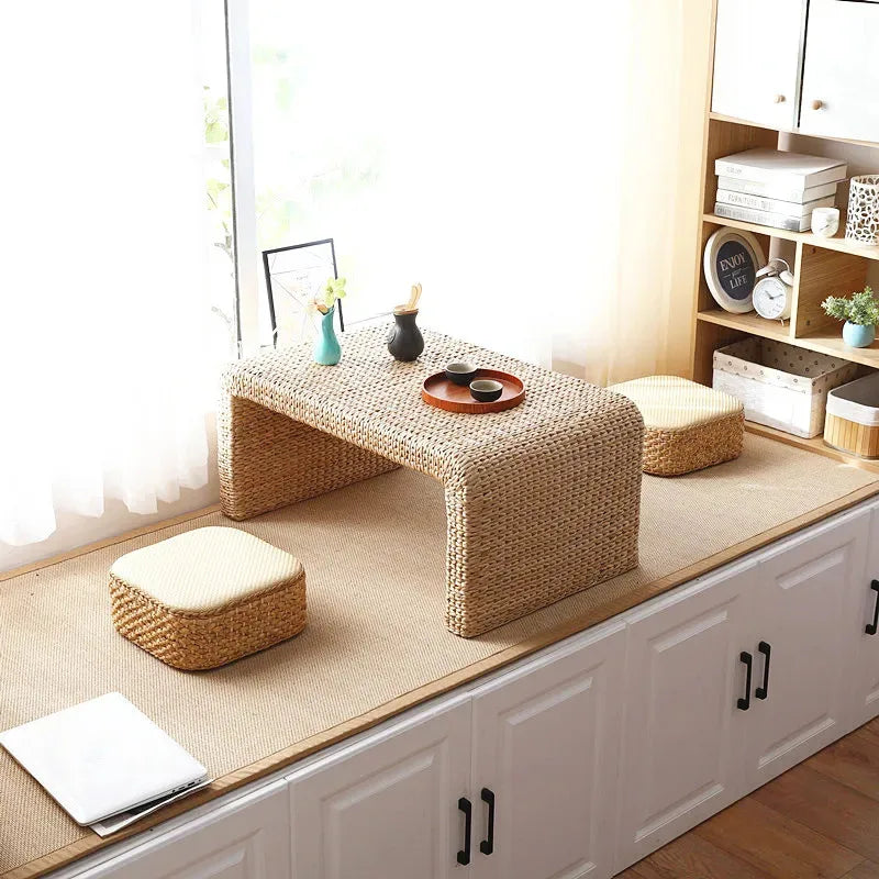 Table basse Japonaise en Rotin Naturel – design minimaliste et Bohème