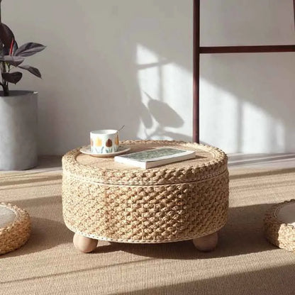 Table basse tressée en fibre végétale, mobilier moderne, table de thé tatami, table d’appoint pour salon et canapé, plateforme à thé créative avec rangement rond.
