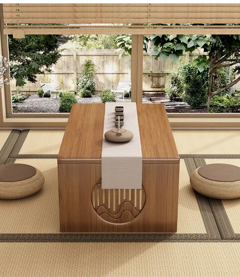 Table Basse Japonaise pliante en Bambou Naturel, véritable bois style Tatami, petite table de thé basse pour sol et coin fenêtre.