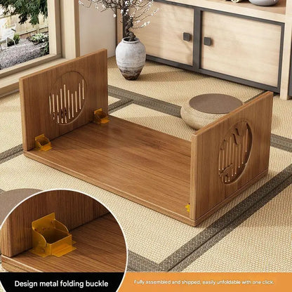 Table Basse Japonaise pliante en Bambou Naturel, véritable bois style Tatami, petite table de thé basse pour sol et coin fenêtre.