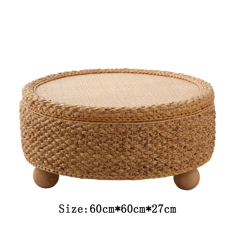 Table basse tressée en fibre végétale, mobilier moderne, table de thé tatami, table d’appoint pour salon et canapé, plateforme à thé créative avec rangement rond.