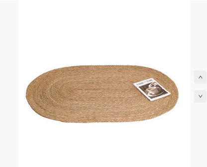 Tapis rond en rotin tissé à la main pour salon, chambre et table basse, style simple en paille